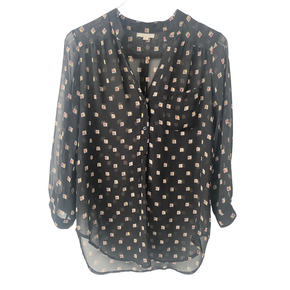 PLEIONE BLACK SHEER BUTTON UP BLOUSE SIZE SMALL